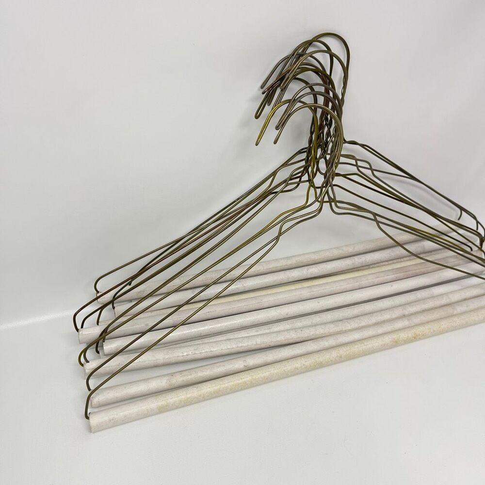 12 Vintage Wire Metal Clothes Clothing Hangers Dresses Shirts MCM Cardboard Rod - Picture 4 of 10
